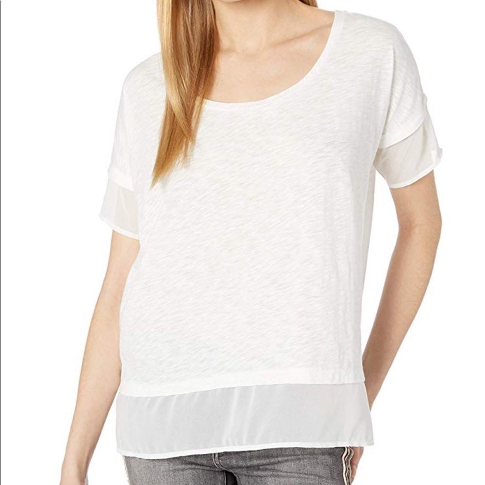 French Connection mixed media tee white sheer hem